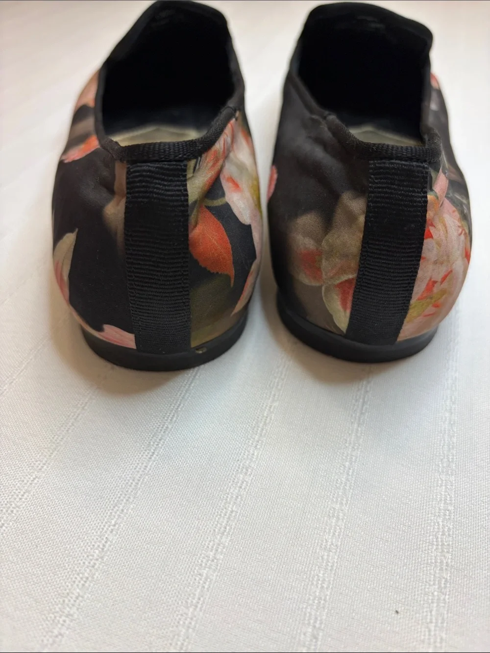 Ted Baker Black Floral Slip-Ons with Pink Accents